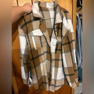 Plaid Button-Up Shirt in Brown and White